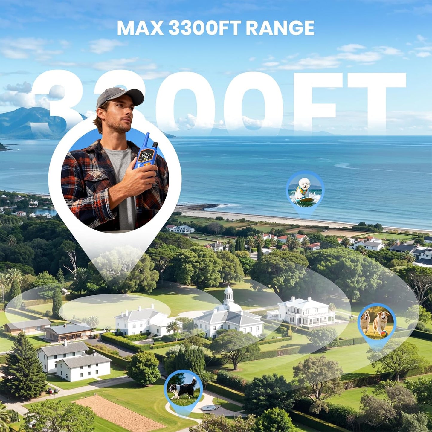 2-in-1 Dog Shock Collar and Bark Collar with Remote Control, Dog Training Collar Remote 3300FT, IP67 Waterproof, Dog Shock Collar for Large Medium Small Size Dog, Dog Bark Collar with Flashing Light