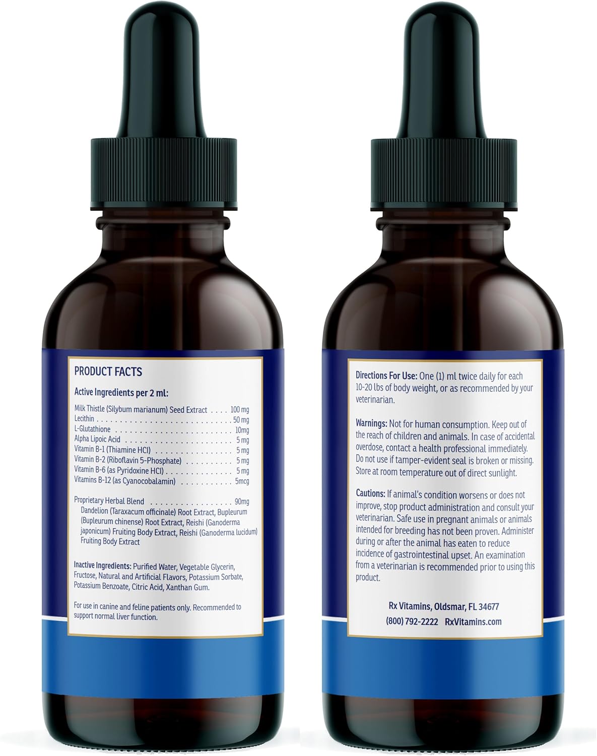 Rx Vitamins Liquid Hepato Support for Dogs & Cats - Liver Support Supplement with Milk Thistle for Dogs (Silymarin & Silybinin) and Vitamin B - Bacon Flavor (4oz)