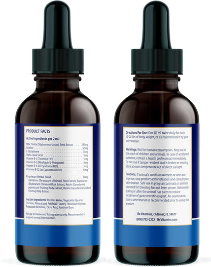 Rx Vitamins Liquid Hepato Support for Dogs & Cats - Liver Support Supplement with Milk Thistle for Dogs (Silymarin & Silybinin) and Vitamin B - Bacon Flavor (4oz)