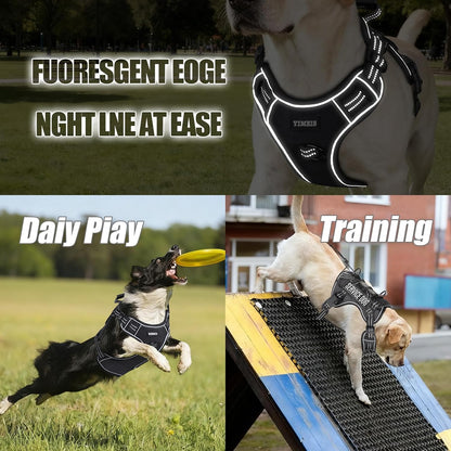 Service Dog Tactical Vest Harness and Leash Set Medium Sized Dog Emotional Support- Tactical Dog Harness Training Collar with Name (Black, M)