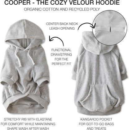 Cooper II Organic Cotton Velour Dog Hoodie Pet Coat for Small, Medium and Large Dogs, Light Heather Gray, XX-Large (70-110 lbs)