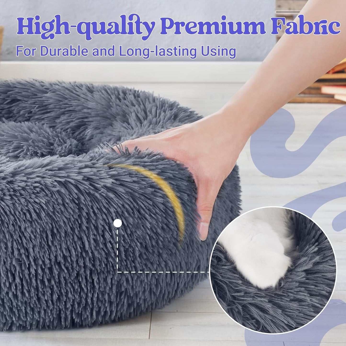 rabbitgoo Cat Beds for Indoor Cats, 20 inches Cat Bed Machine Washable, Fluffy Round Pet Bed Non-Slip, Calming Soft Plush Donut Cuddler Cushion Self Warming for Small Dogs Kittens, Dark Grey, Medium