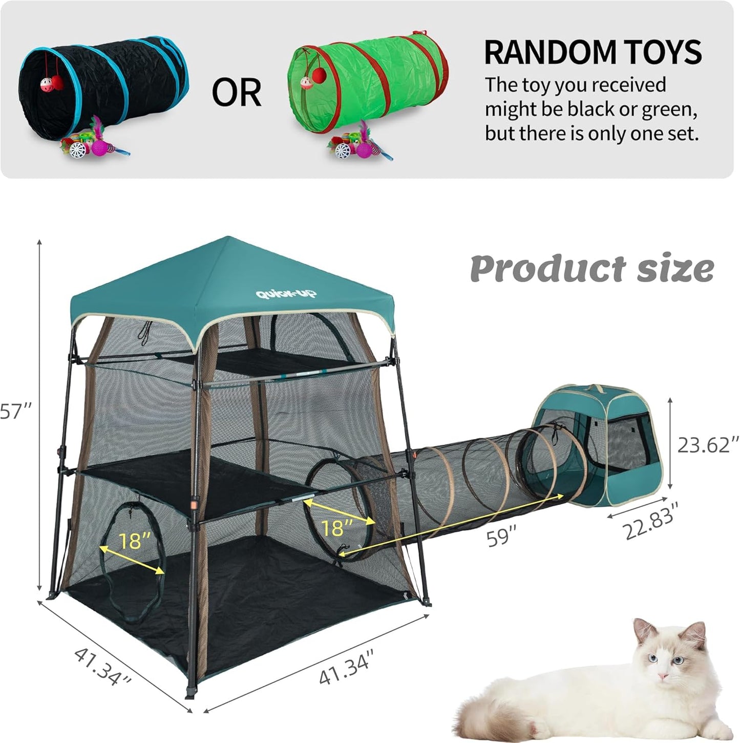 Extra Large catio Outdoor cat Enclosure,3-in-1 Cat Tower Tent with Tunnel/Pop Up Cube, Portable Catio,Cat Tent,Foldable Cat Enclosure for Indoor/Outdoor/Camping Weatherproof & Sunproof(Patented)