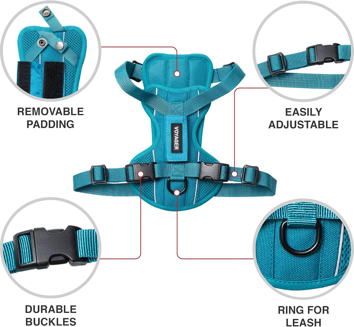 Voyager Freestyle 4-in-1 Dog Harness - Patent Pending Adjustable Webbing Harness with Removable Padding for Small to Large Dogs by Best Pet Supplies - Turquoise, XS