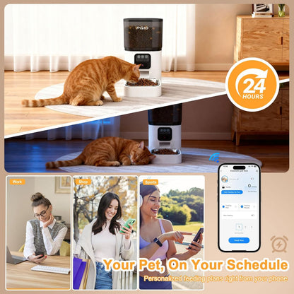 FGID Automatic Cat Feeder with Camera 6L Dog Feeders+ 2.2L Cordless Cat Water Fountian 5000mah Battery Operated Dog Fountian Set