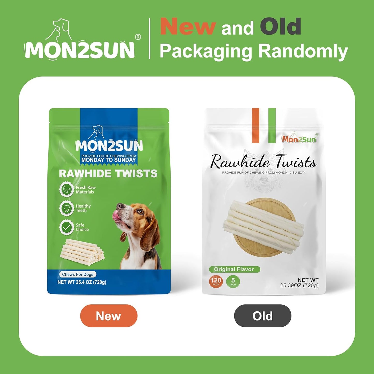 MON2SUN Dog Rawhide Twist Sticks Natural 5 Inch Thin Sticks Rawhide Chews Treats for Puppy and Small Dogs 120 Count