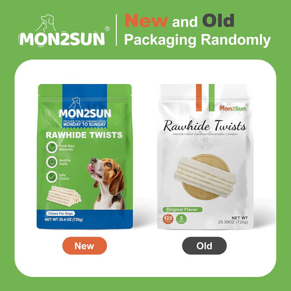MON2SUN Dog Rawhide Twist Sticks Natural 5 Inch Thin Sticks Rawhide Chews Treats for Puppy and Small Dogs 120 Count