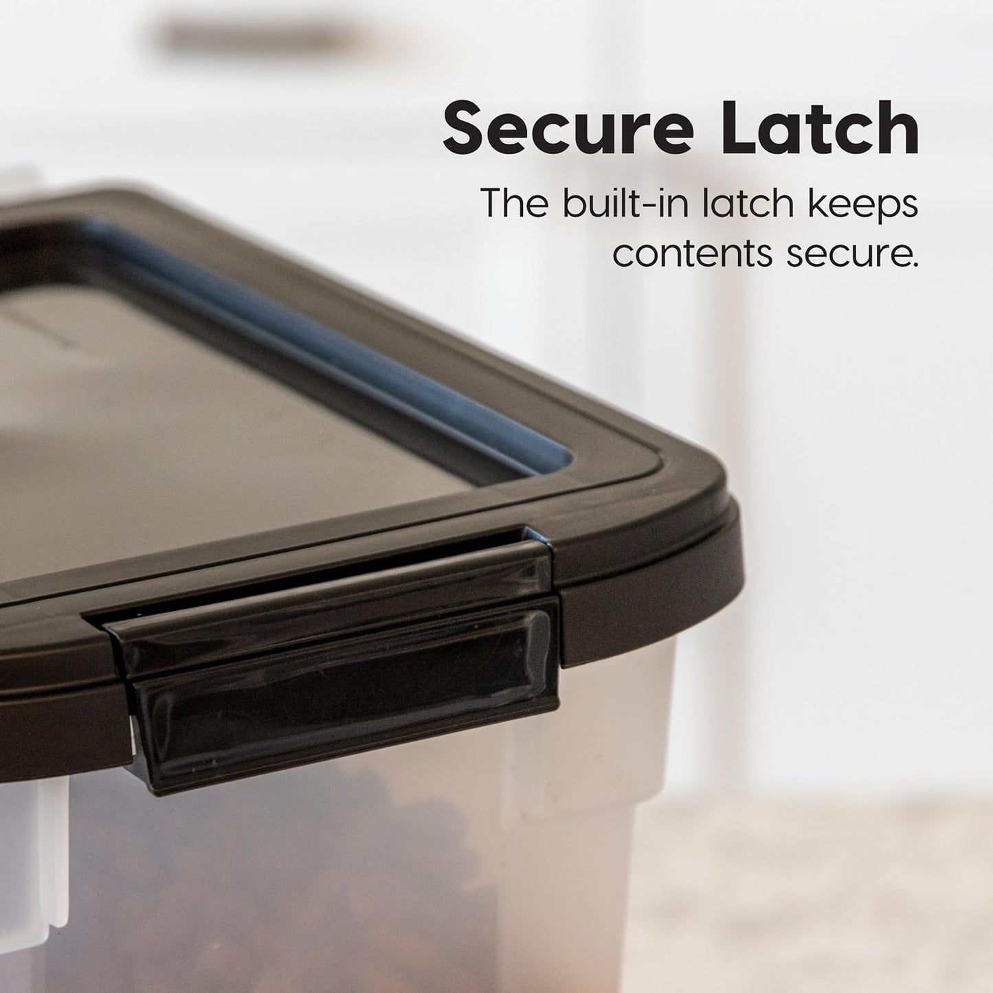 IRIS USA Dog Food Storage Container, 10 Pound, Airtight Seal and Buckle, Easy 1 Hand Opening Hinged Lid, Versatile, Space Saving Compact Size, Pearl/Black