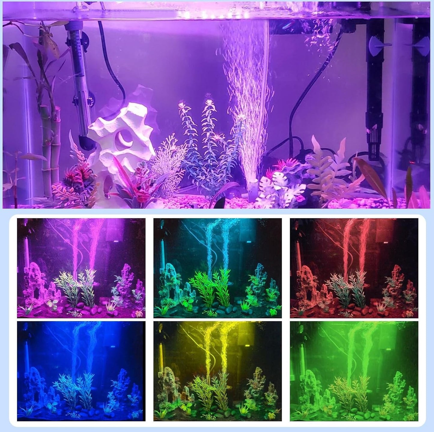 11inch RGB Aquarium Lights, Underwater Fish Tank Lights IP68 Waterproof Color Changing Adjustable Memory Submersible Remote Control Aquarium Tank Sucker Hood Strip Lamp Waterfall Lights