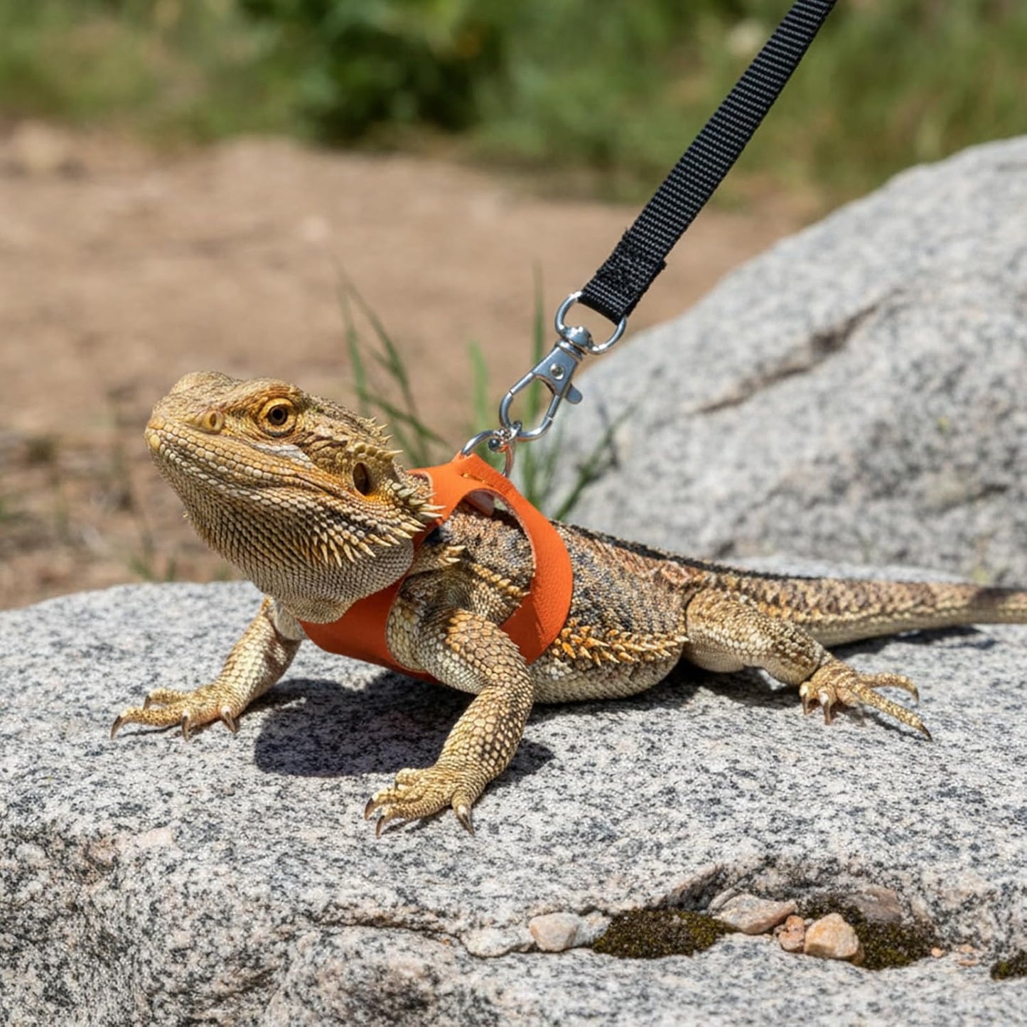 Adjustable Bearded Dragon Harness and Leash Set 3 Size Soft Leather Reptile Vest with Traction Rope for Lizards Squirrels Small Animals Outdoor Walking (S, M, L)