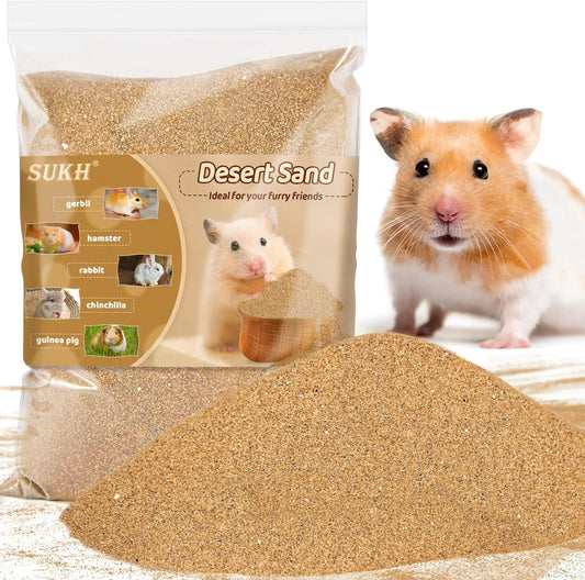 Sukh Hamster Desert Sand 15OZ - Fine Sand Bath for Reptile Hermit Crab Dwarf Hamster Chinchilla Gerbil Turtle as Zoo Med Repti Sand Substrate Hamster Bedding Cleaning Supplies Odor Control Hides Dig