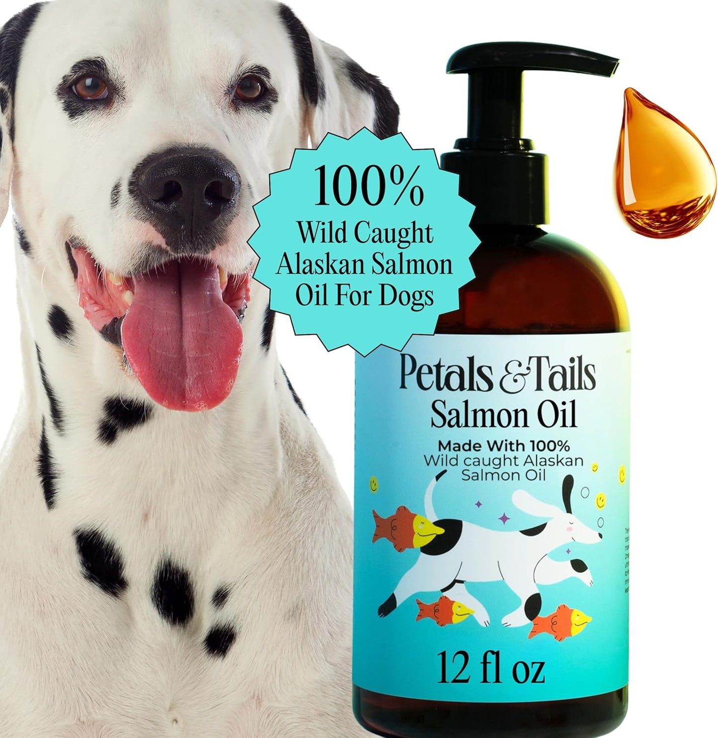 Petals & Tails Wild Alaskan Salmon Oil for Dogs & Cats – 100% Pure Omega-3 Fish Oil Supplement – Supports Skin, Coat, Joints & Heart – No Blends – 12 oz