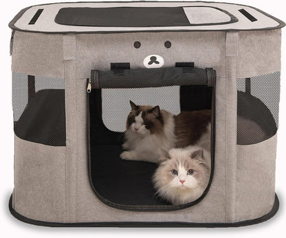 ALGALBLOOM Portable Rectangular cat Litter House, Large Space Foldable cat Bed, top with Detachable Zipper, Indoor and Outdoor Dog and cat enclosures, Easy to Assemble (Grey, M(27"×22"×18")