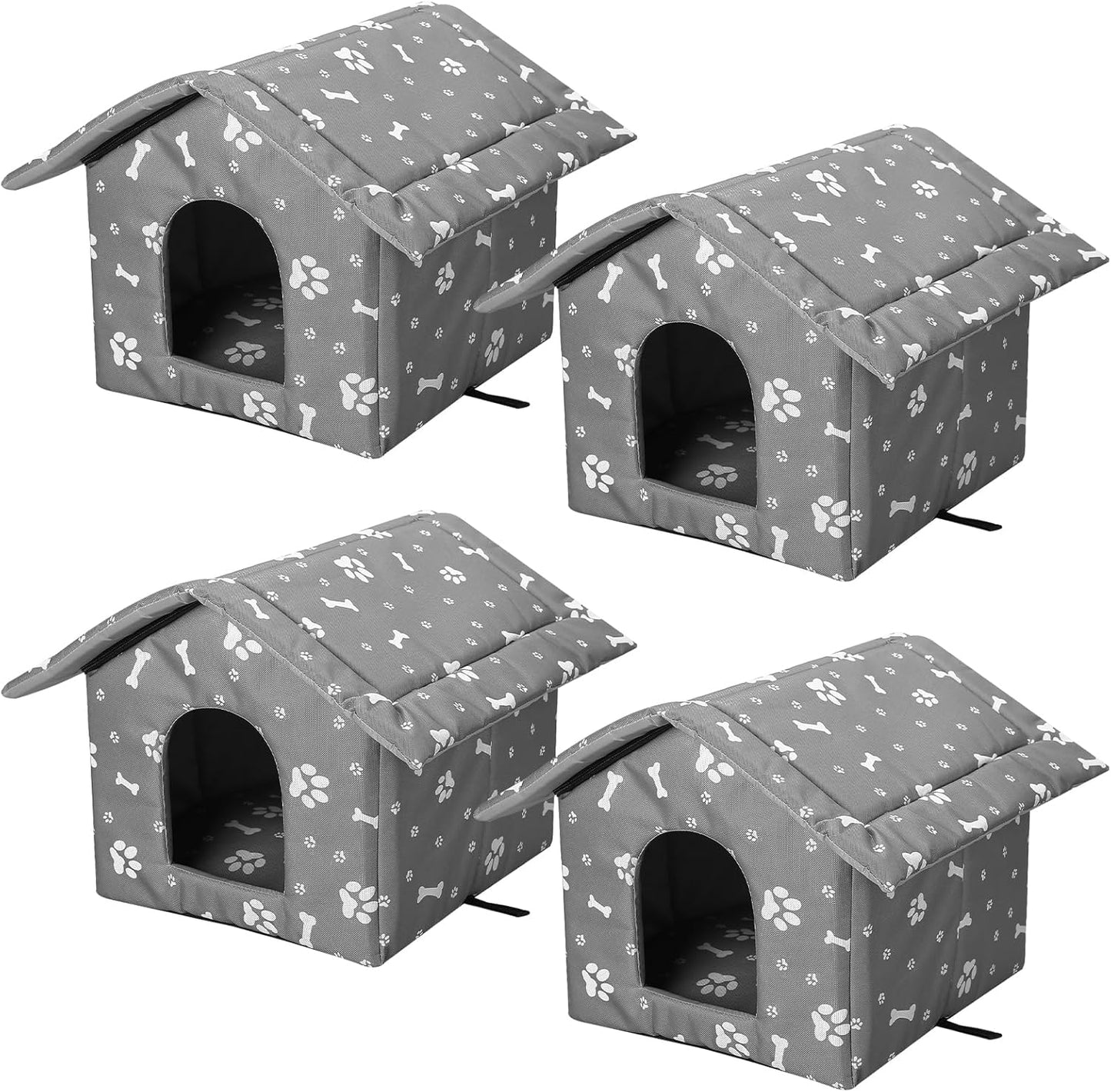 4Pcs Cat Houses for Outdoor Stray Cats Shelter Weatherproof Outdoor Cat House Indoor Foldable Warm Pet Cave with Paw Print for Feral Cat Dog Winter Wild Animal(Grey, Small)