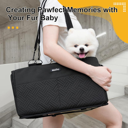 Console Dog Car Seat for Small Dogs Cats Up to 15lbs, Anti-Collapse Pet Armrest Booster Seat with Soft Pillow,Non-Slip Seat Rails Hooks & Safety Belt, Portable Car Accessories for Pets Travel