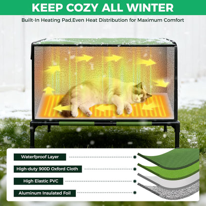 Heated Cat House for Outside Use 900D Oxford Cloth, Outside Cat House Weatherproof with Remote Control Heated Pad, Insulated Cat Houses with Removable Feet to Isolate Moisture, Against Extreme Weather