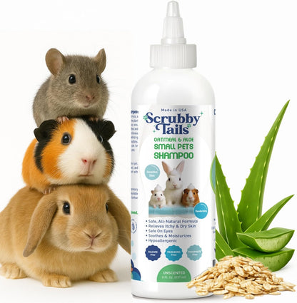 Natural Oatmeal & Aloe Vera Small Pets Shampoo for Guinea Pig, Bunny, Ferret & Rabbit Shampoo - Hypoallergenic for Sensitive Skin. 8 fl. oz. (Unscented)