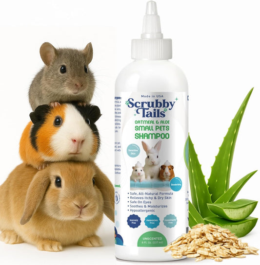 Natural Oatmeal & Aloe Vera Small Pets Shampoo for Guinea Pig, Bunny, Ferret & Rabbit Shampoo - Hypoallergenic for Sensitive Skin. 8 fl. oz. (Unscented)