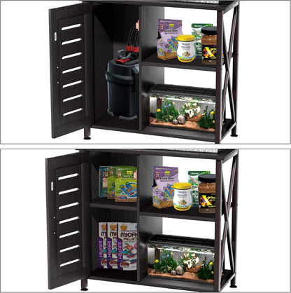 20-29 Gallon Fish Tank Stand, Aquarium Stand with Cabinet Accessories Storage, Heavy Duty Metal Frame, 31.49" L*15.74" W Tabletop, 330LBS Capacity, Black PG07YGB