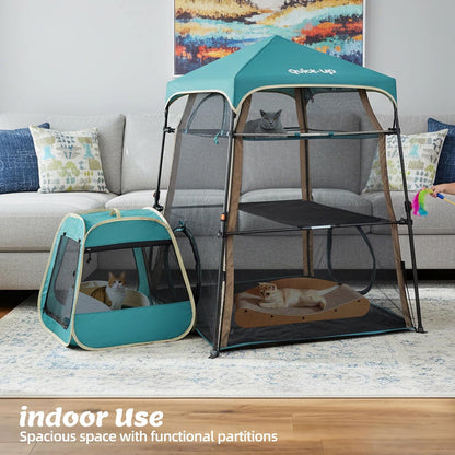 Extra Large catio Outdoor cat Enclosure,3-in-1 Cat Tower Tent with Tunnel/Pop Up Cube, Portable Catio,Cat Tent,Foldable Cat Enclosure for Indoor/Outdoor/Camping Weatherproof & Sunproof(Patented)