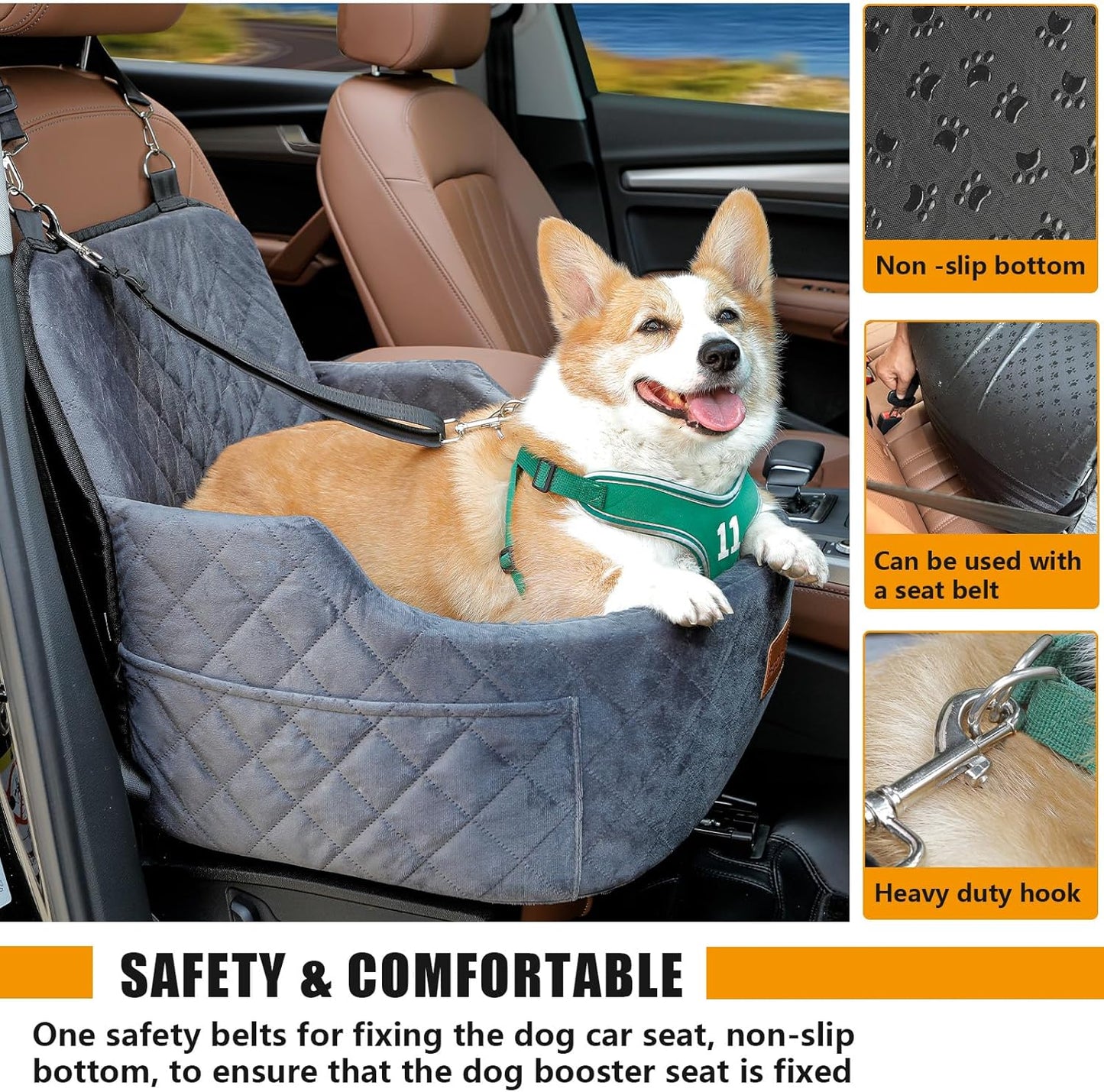 Dog Car Seat for Small Medium Memory Sponge Pet Booster Seat Fits Dogs Travel Bed up to 35 lbs,Dog seat Made of Materials is Safe and Comfortable (Gray - Dog Booster Seat, M)