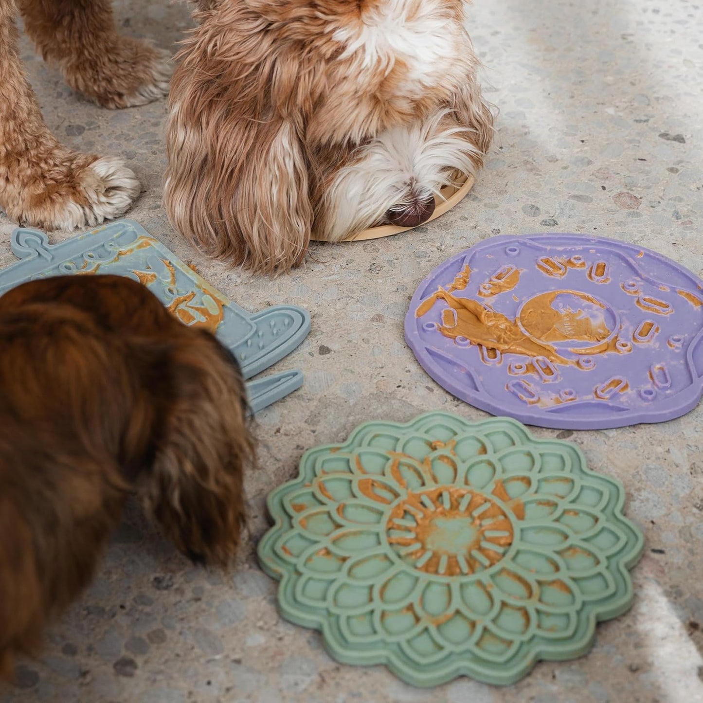 Enrichment Lick Mat: Sage Green Blooming Blossom - Grooved Silicone Dog Feeding Dish, Spread On Food Or Treats, Pet Soothing, Suction Back