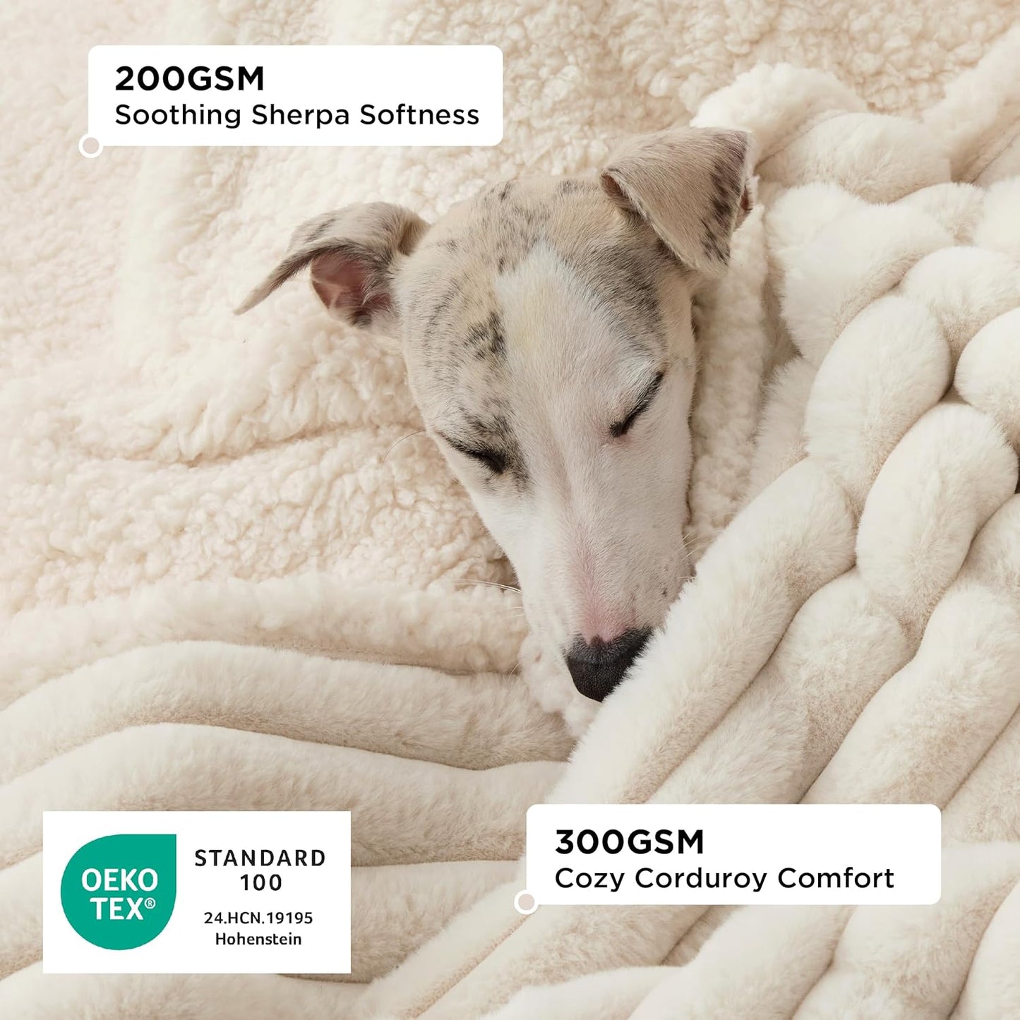 Bedsure Waterproof Dog Blankets for Large Dogs - Soft Pet Cat Blanket Corduroy Fleece for Couch Bed Protector Washable, Cozy Calming Reversible Furniture Protection for Puppy,50"x60", Cream