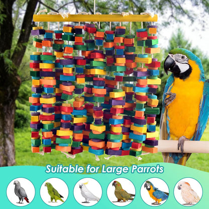 23 Inch Extra Large Bird Toy, Colorful Natural Chew Wood Blocks Hanging Parrot Tearing Toys, Birds Cage Accessories for Macaws, Amazon Parrots, African Grey, Cockatoos