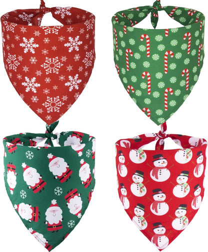 ADOGGYGO 4 Pack Dog Bandana Christmas Scarf Bibs Kerchief Set Pet Christmas Costume Xmas Holiday Bandanas for Medium Large Dogs Pets (Large)