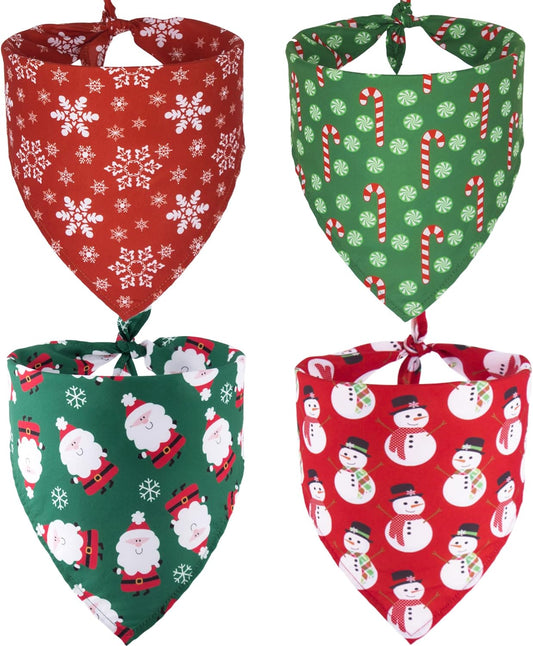 ADOGGYGO 4 Pack Dog Bandana Christmas Scarf Bibs Kerchief Set Pet Christmas Costume Xmas Holiday Bandanas for Medium Large Dogs Pets (Large)