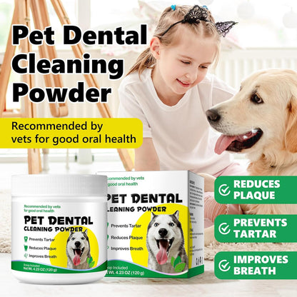 Dog Dental Powder with Probiotics & Green Tea, Natural Breath Freshener for All Small Medium Large Dogs, 120g
