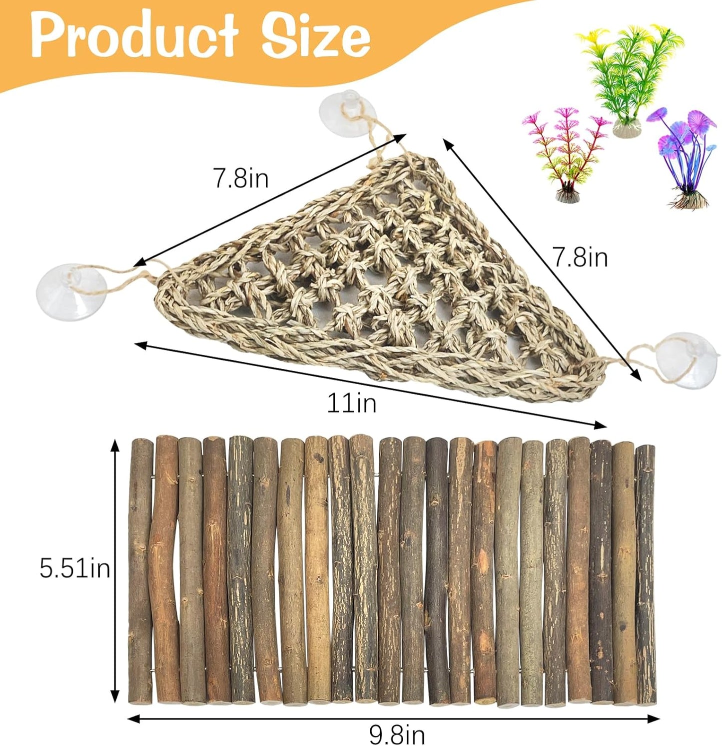 BNOSDM Bearded Dragan Tank Accessaries Reptile Bridge Hammock Flexible Wood Hideout 3PCS Reptile Habitat Accessory Set for Lizard Turtle Hermit Crabs Ball Python Gecko