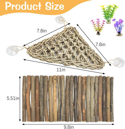 BNOSDM Bearded Dragan Tank Accessaries Reptile Bridge Hammock Flexible Wood Hideout 3PCS Reptile Habitat Accessory Set for Lizard Turtle Hermit Crabs Ball Python Gecko