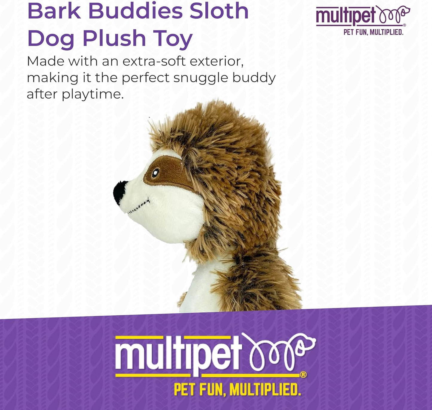 Multipet Bark Buddies Sloth Dog Plush Toy - Squeaky Dog Toy for All Dogs - Extra Soft Plush Dog Toy - Stuffed Animal Dog Toy for Cuddling & Playing - Cute Dog Pet Toy (10")