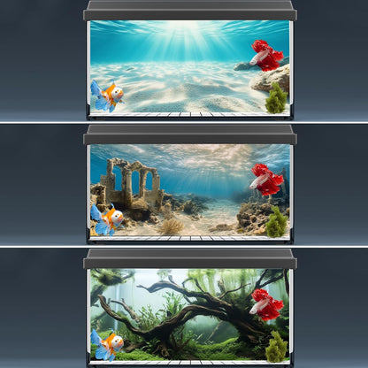 COMSUN 3 Pack Aquarium Background, 36x18 inches Polyester Aquarium Background, Cloth Fish Tank Background, Undersea Ruins Floor Sunshines & Tree Wood Branches Aquatic Plants