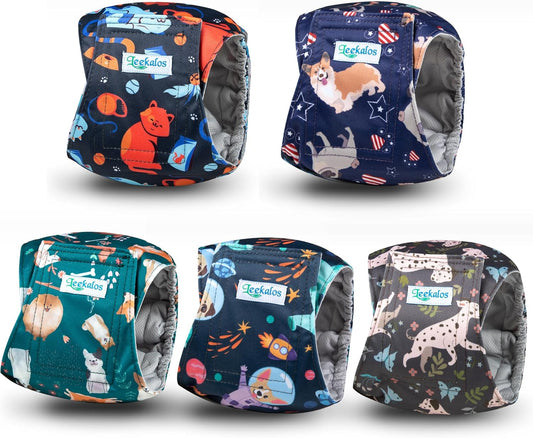 Leekalos Male Dog Diapers, Dog Belly Bands for Male Dogs Wraps Washable Doggie Diapers High Absorbing Dog Belly Bands（5 Pack）