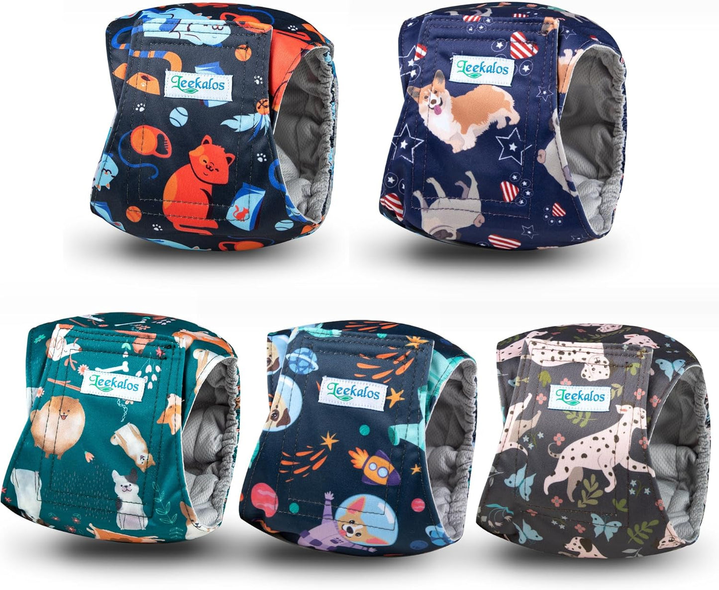 Leekalos Male Dog Diapers, Dog Belly Bands for Male Dogs Wraps Washable Doggie Diapers High Absorbing Dog Belly Bands（5 Pack）