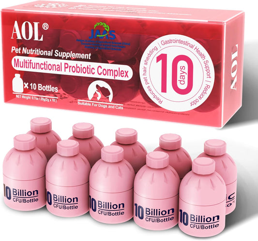 Probiotics for Dogs & Cats, 3 in 1 Formula, Improve Hair Loss, Itchy Skin, Improves Bad Breath, Body Odor, with Iron, Zinc, Manganese & Vitamin C, Gut Health, Yeast Balance(10 Bottles)，【Daily use】