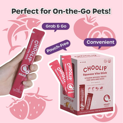 Choolip Bundle | 20pc Jumbo Squeeze Vita Sticks with Essential multivitamins + 49 Heart Support Squeeze Vita Sticks with Essential multivitamins [Both Products are for Cats & Dogs of All Life Stages]