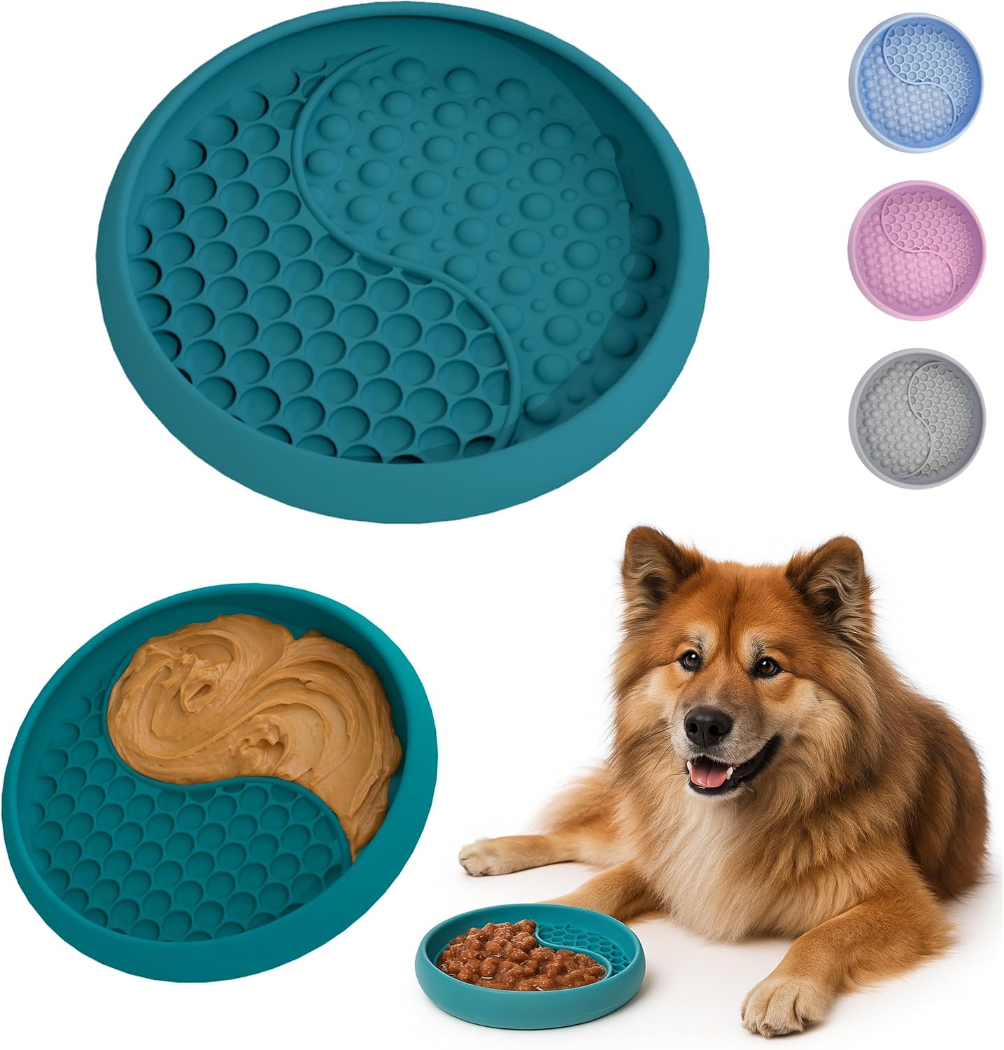 YAMI Bowl Lick Mat for Dogs & Cats, Slow Feeder Bowls, Cat Slow Feeder, Dog Enrichment Toys with Suction Cup for Anxiety Relief, Food-Grade Silicone, Dishwasher Fit, for All Breed (Dark Teal)