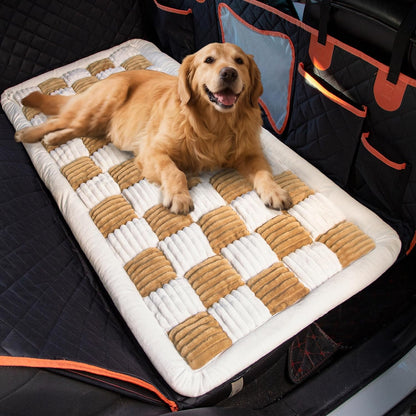 Soulbond Backseat Pet Bed Mat,Dog Bed for Car,Fuzzy Dog Seat Cover for Car Back Seat, Non-Slip Travel Pet Mat, Fit for Backseat Extenders and Seat Covers(Brown and White)