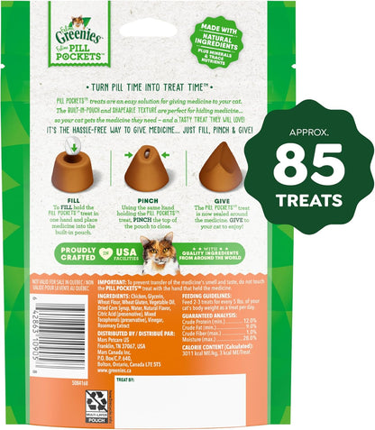 Greenies Feline Pill Pockets for Cats Natural Soft Cat Treats, Chicken Flavor, 3 oz. Pouch (85 Treats)