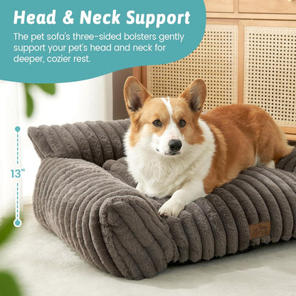 Cute Cat Couch, Fluffy Sofa Bed for Cats and Small Dogs, Premium Faux Rabbit Fur Cats beds for Indoor Cat, Ultra-Soft Supportive Pet Couch Furniture (Grey, M: 31.5''x23.5'')