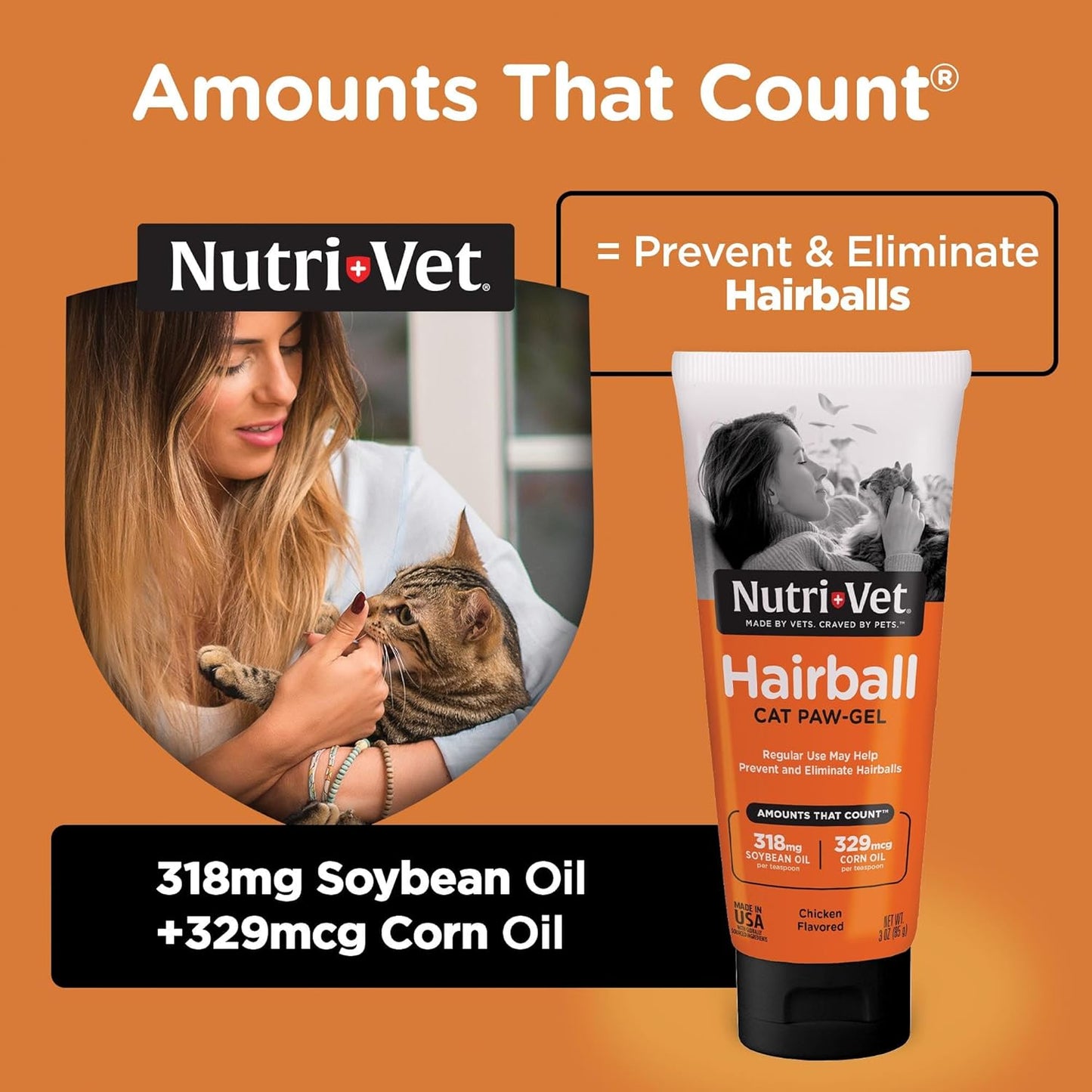 Nutri-Vet Hairball Paw Gel, Cat Hairball Remedy, Kitten Supplies, Hair Ball Relief for Cats, Grooming Aid, Fur Ball Remedy, Soybean & Coconut Oil, Chicken Flavor, 3 oz