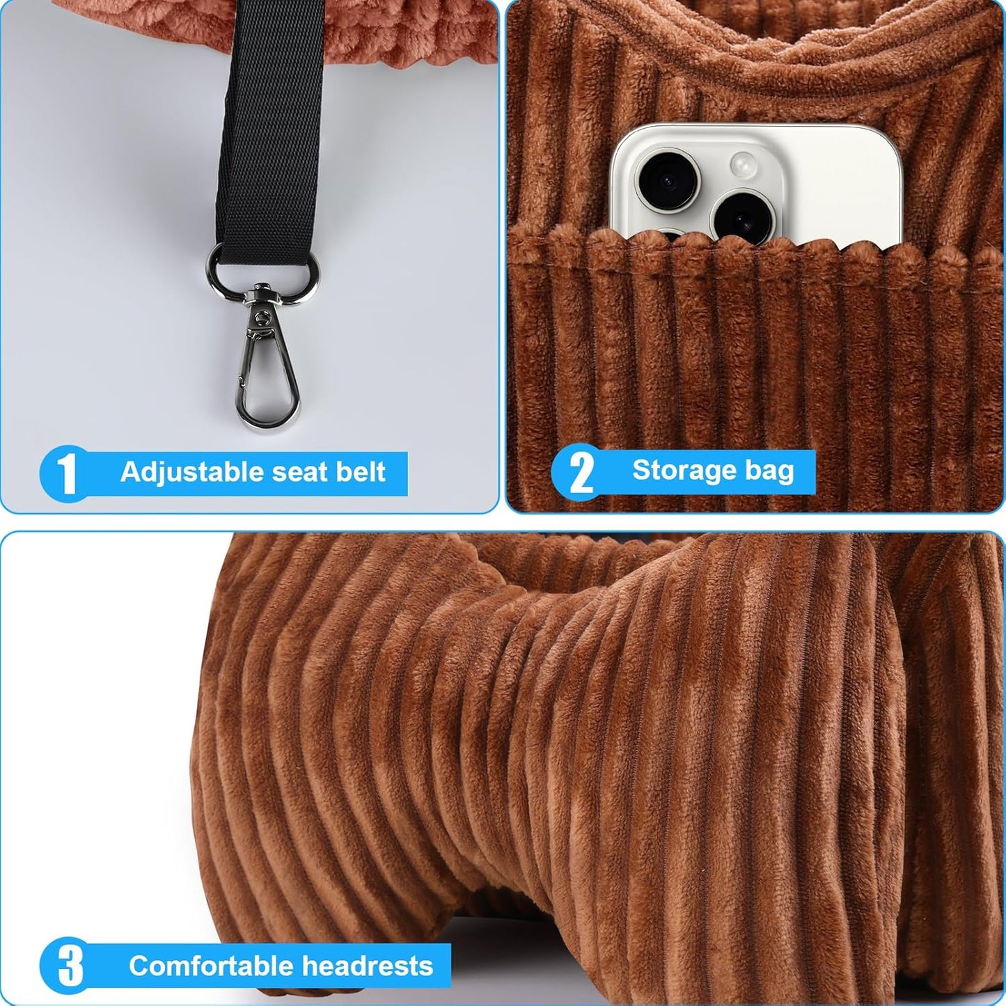 Center Console Dog Car Seat for Small Dogs, Pet Puppy Car Seats with Soft Cushion Safety Belt, Washable Cat Carseats, Pet Bed for Cars, Dog Booster Cars Seats for Dogs Small 5-15 lbs(Brown)