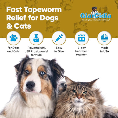 Say Good Bye to Tapeworms in Dogs and Cats with GiarCidia Prazi for 60 MLS Liquid - Include 3 ml Dropper with Cap
