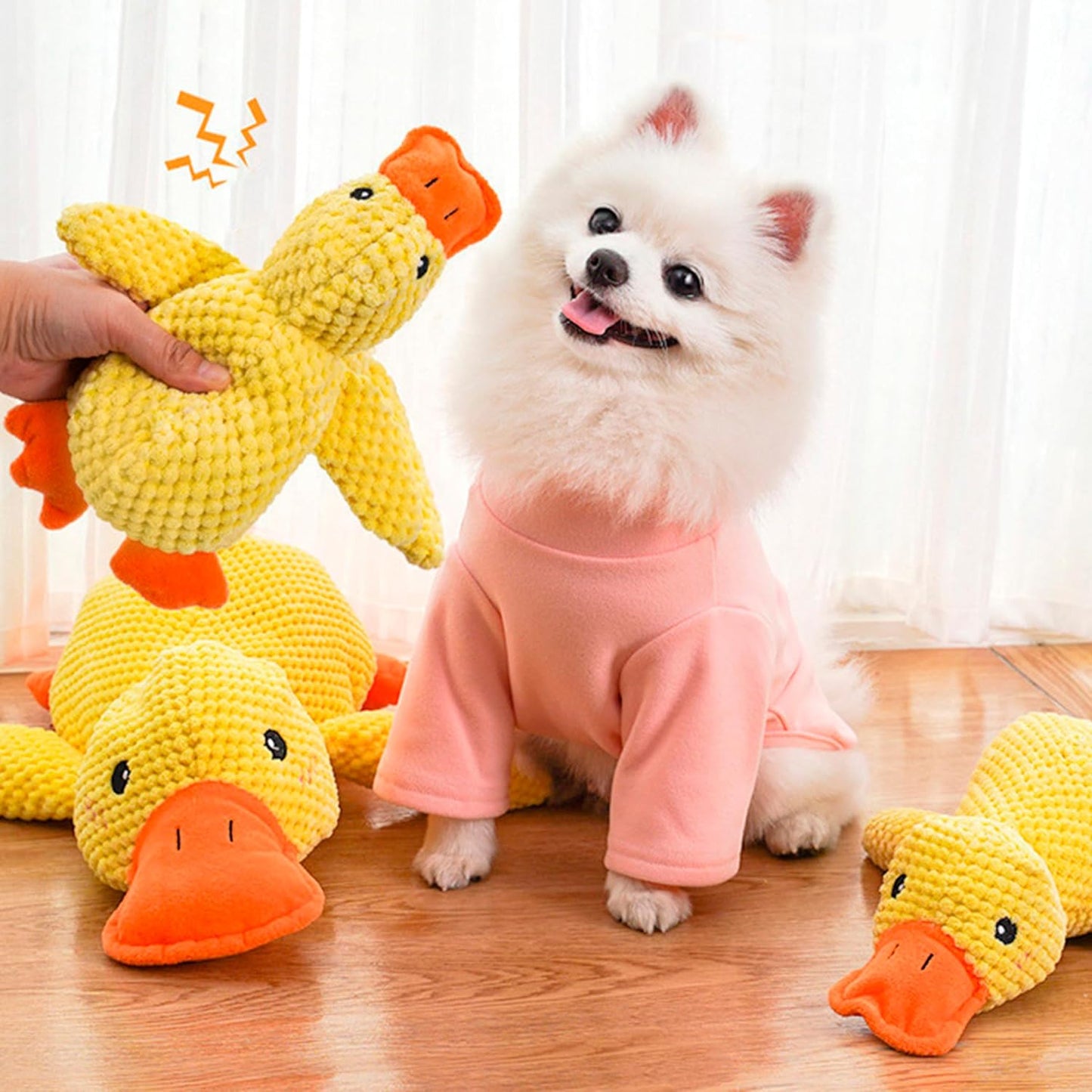 Quack Pack Trio: 3 Adorable Duck Toys Bundle, New Calming Duck Dog and Cat Toy, Emotional Support, Yellow, Plush, Interactive for Boredom, Dog and Cat Companion.