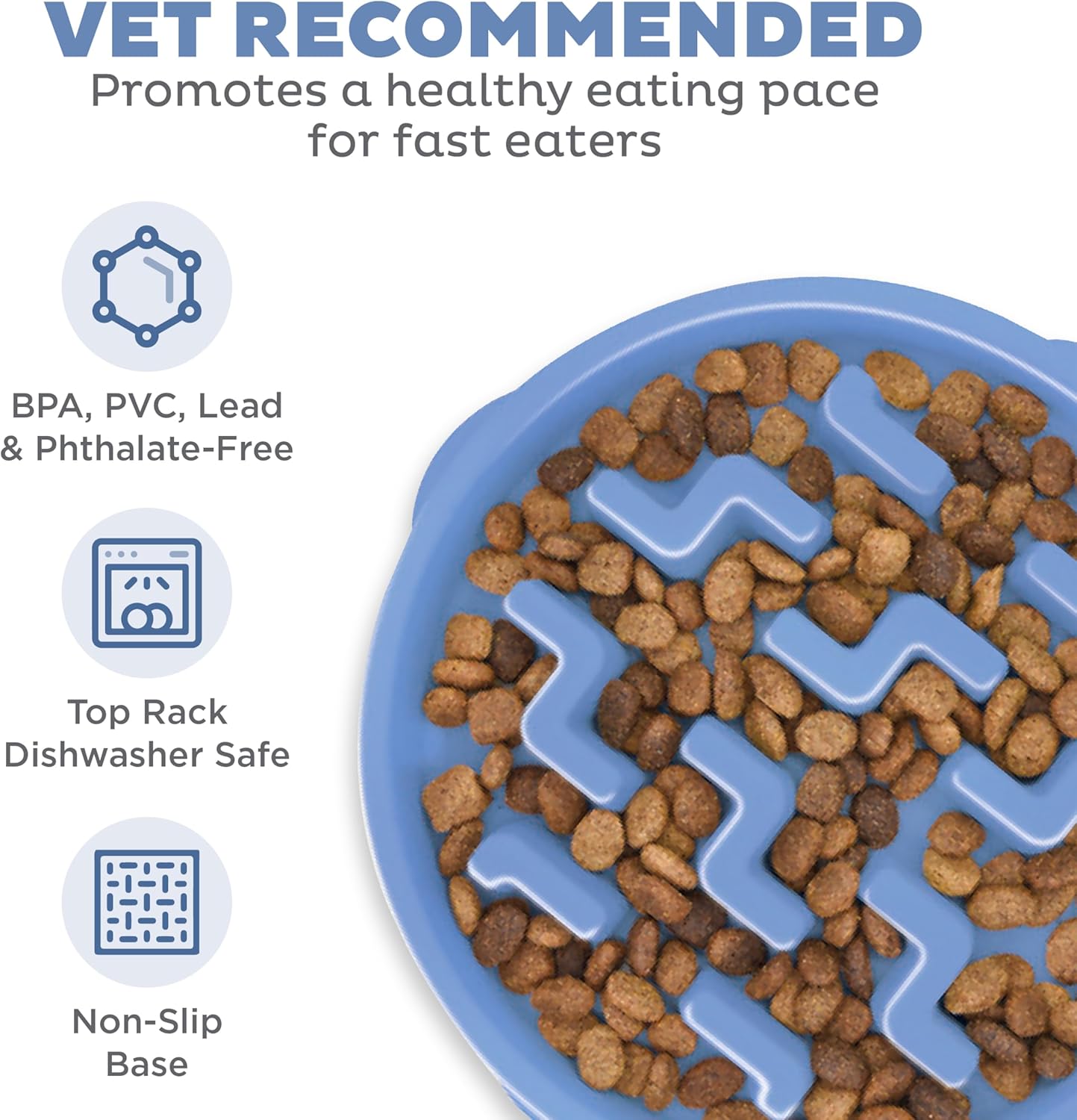 Outward Hound Large Slow Feeder Bowl, Puzzle Maze for Fast Eaters, Medium to Large Dogs, Helps Prevent Bloat & Aid Digestion, Holds 4 Cups Wet or Dry Food, Non-Slip, Made Without BPA, Blue