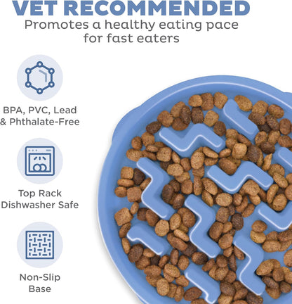 Outward Hound Large Slow Feeder Bowl, Puzzle Maze for Fast Eaters, Medium to Large Dogs, Helps Prevent Bloat & Aid Digestion, Holds 4 Cups Wet or Dry Food, Non-Slip, Made Without BPA, Blue