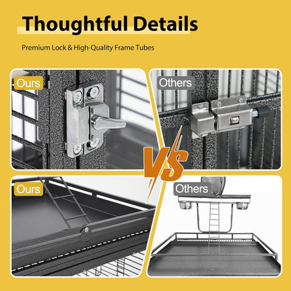 65 Inch Playtop Wrought Iron Large Parrot Bird Cages with Rolling Stand,4 Stainless Steel Bowls,Slide-Out Tray for Cockatiels Quaker Conure Parakeet Lovebird Finch Canary Small Medium Parrot Cage